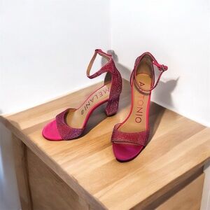 Blaire Rhinestone Embellished Hotfix Dress Sandals hot pink